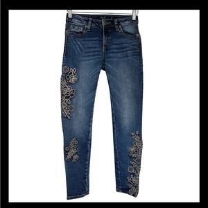 Miss Me Standard Ankle Skinny Jeans Embroidered Floral Blue Stretch Women’s 25